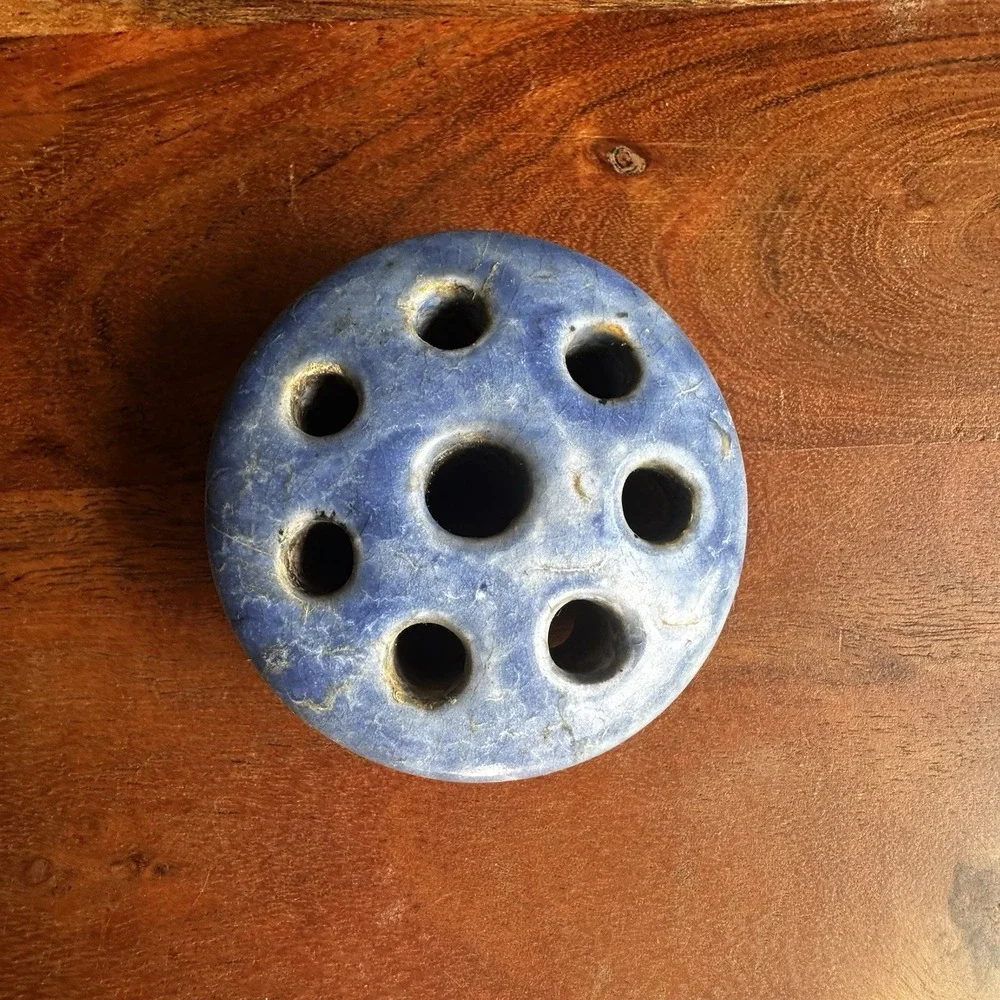 Vintage Ceramic Pottery Frog Flower Holder And Matching Blue Bowl Grandmacore